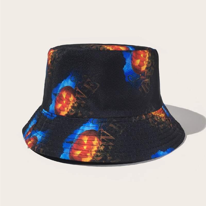 

Guys Halloween Pumpkin Pattern Bucket Hat, Black