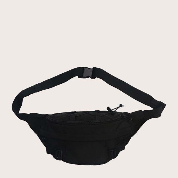 

Solid Drawstring Decor Fanny Pack, Black