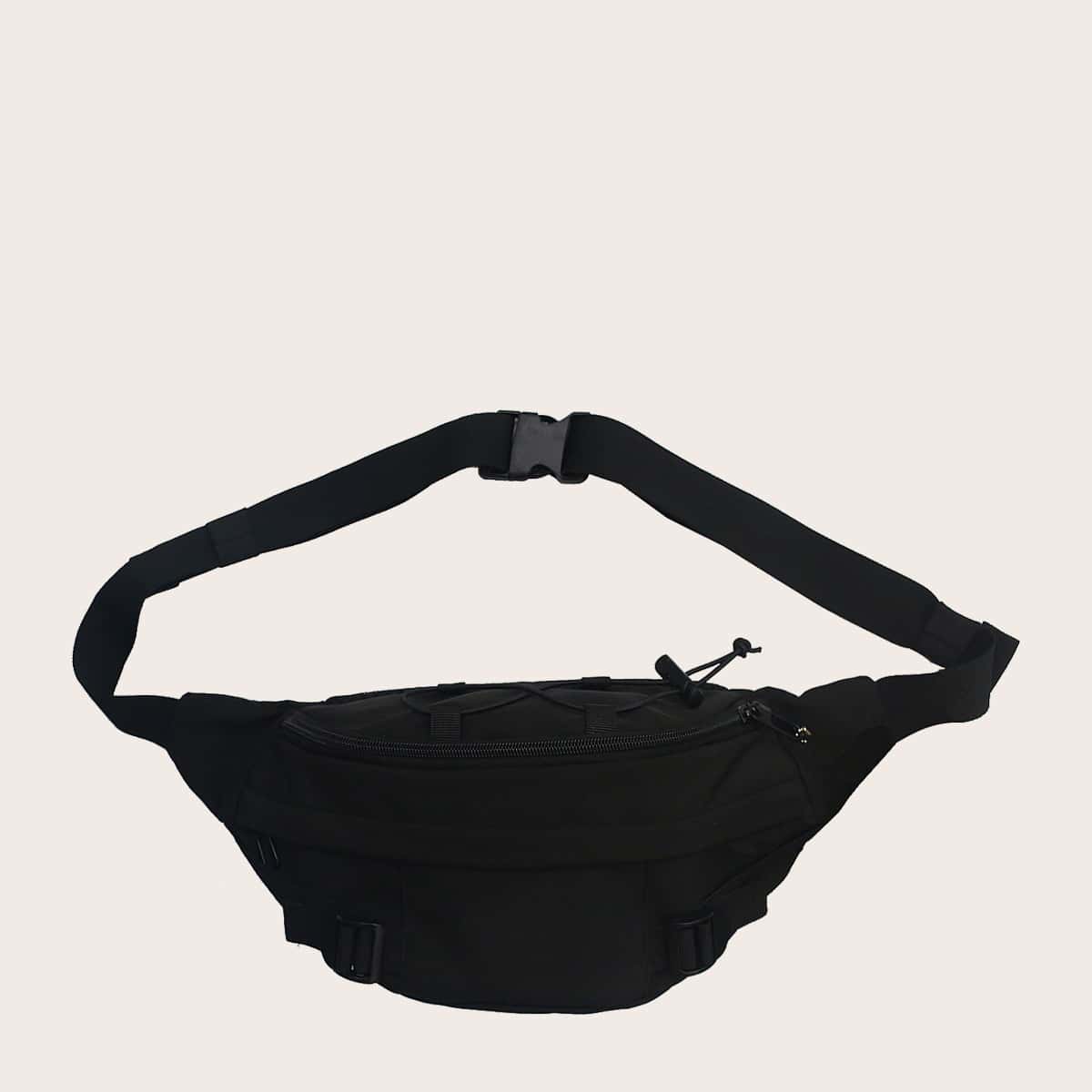 

Solid Drawstring Decor Fanny Pack, Black