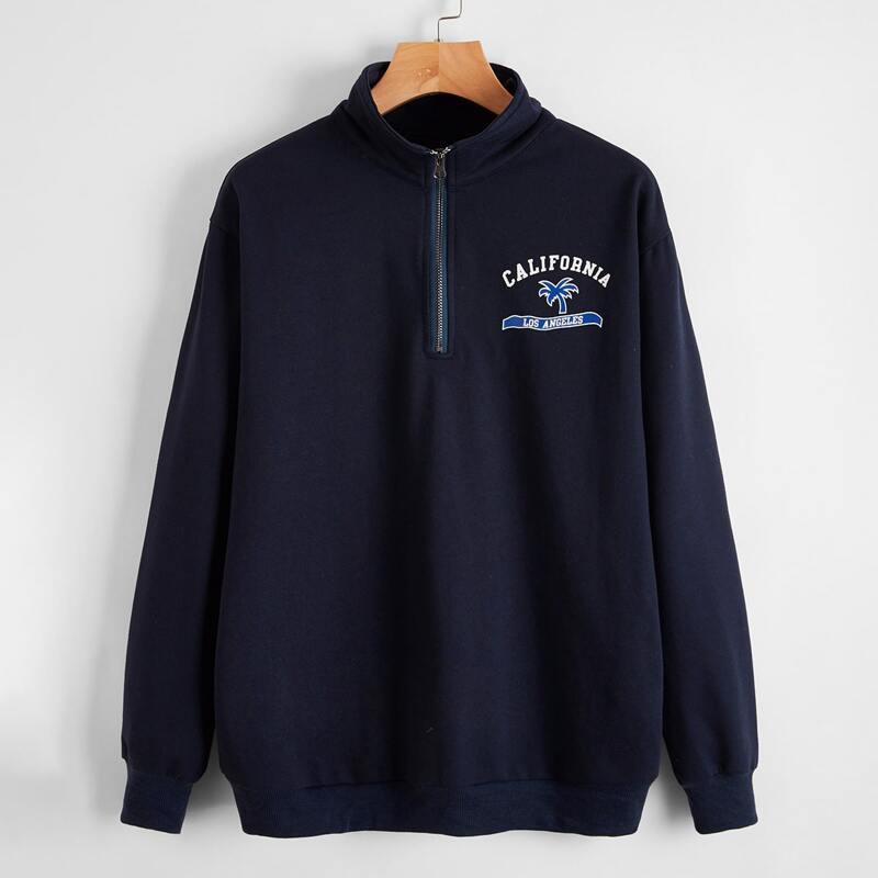 

Tropical Print Half Zip Sweatshirt, Navy blue