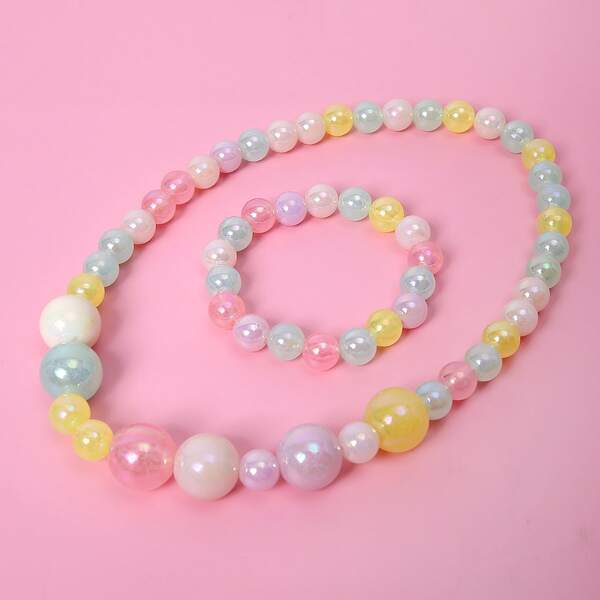 

2pcs Toddler Girls Colorful Beaded Jewelry Set, Multicolor