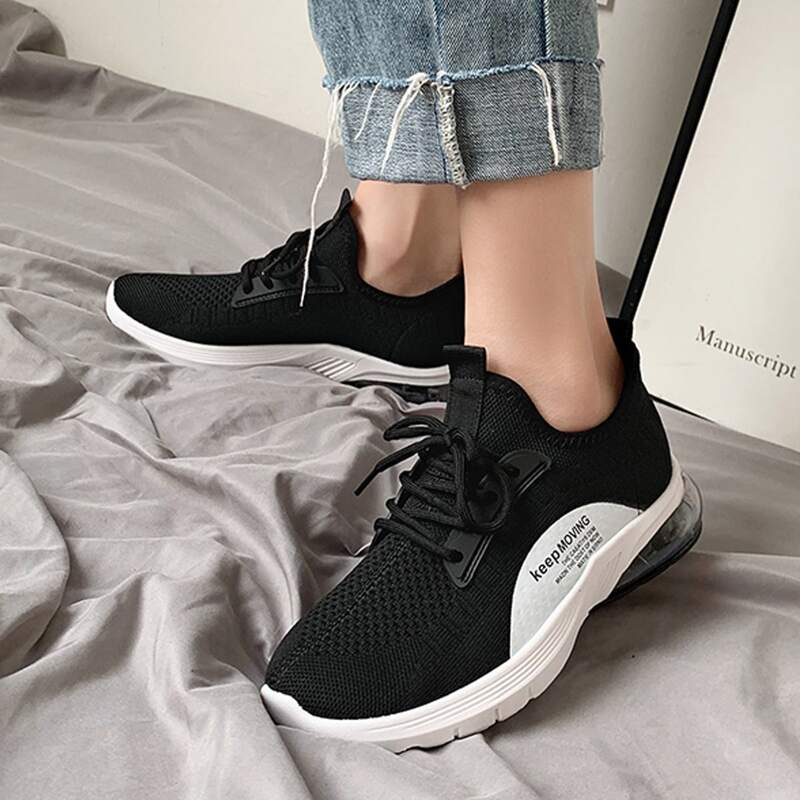 

Lace-up Knit Wide Fit Sneakers, Black
