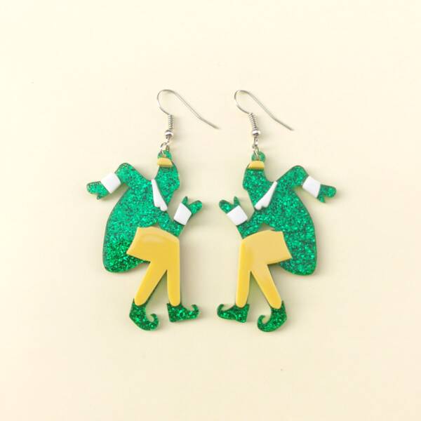

Glitter Figure Charm Drop Earrings, Green