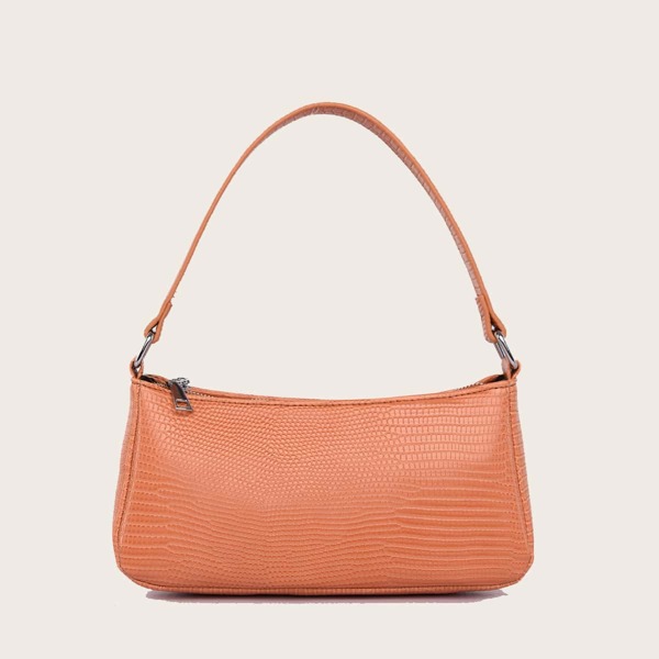

Lizard Embossed Baguette Bag, Orange