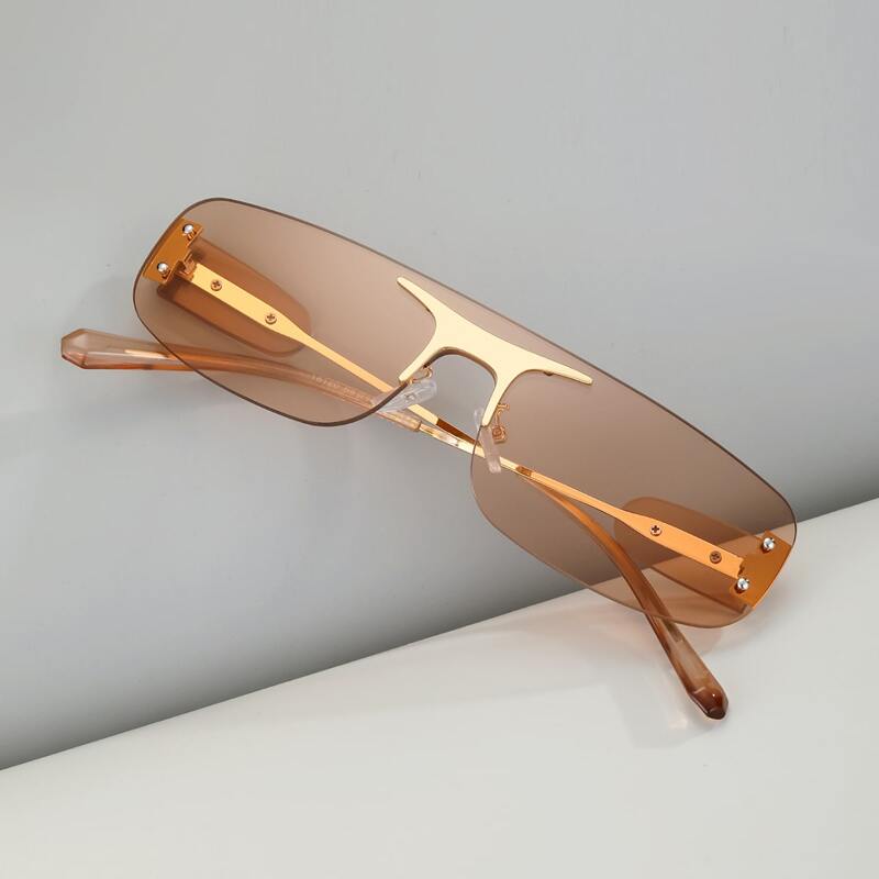 

Guys Flat Top Rimless Sunglasses, Coffee brown
