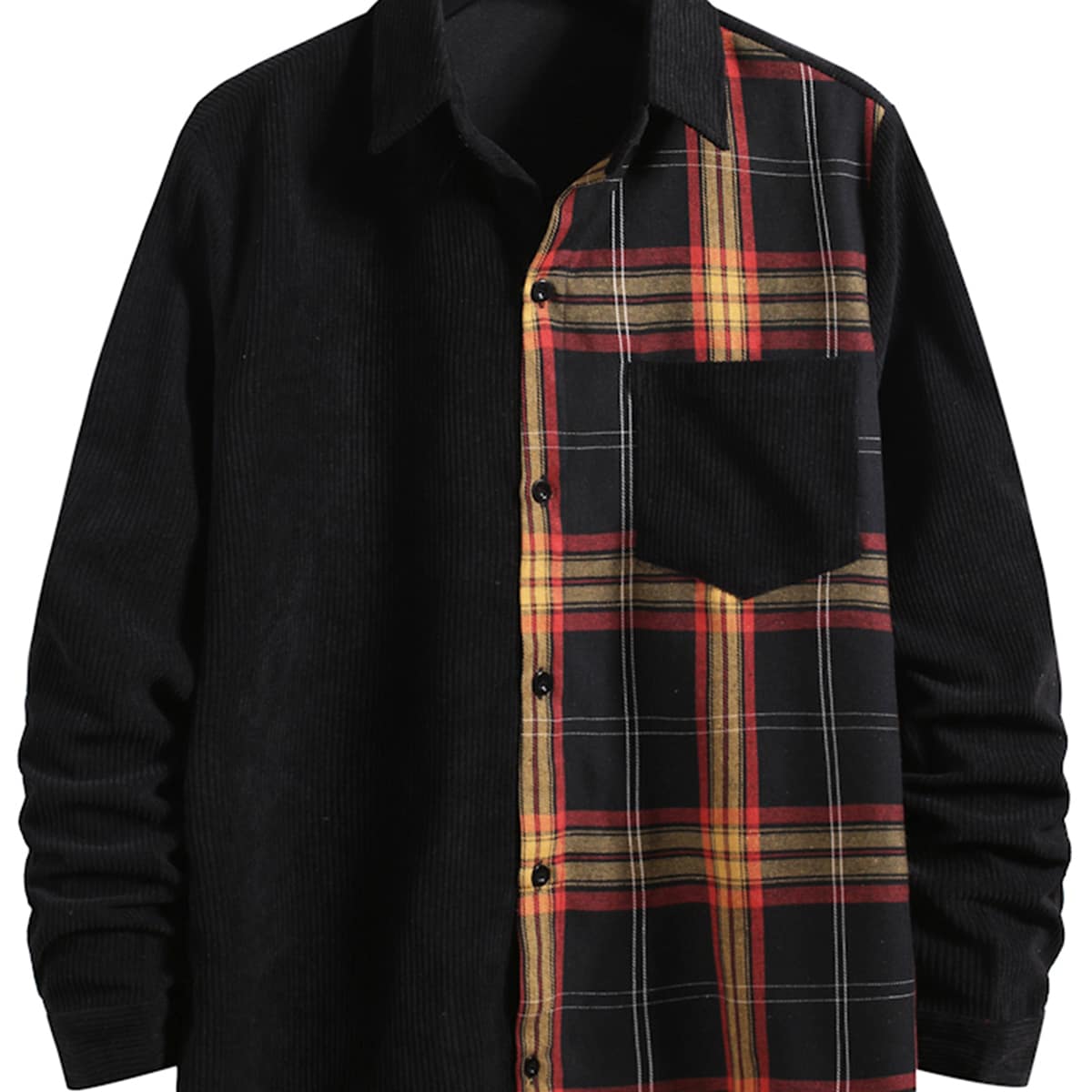

Guys Plaid Spliced Corduroy Overshirt, Multicolor