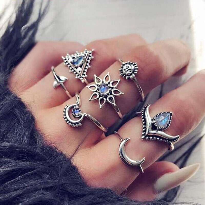 

7pcs Rhinestone Ring, Silver