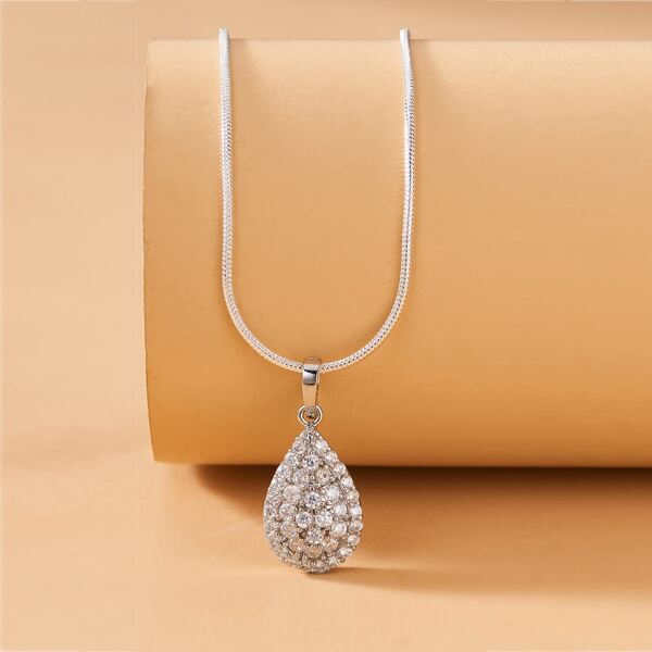 

Rhinestone Decor Water Drop Charm Necklace, Silver