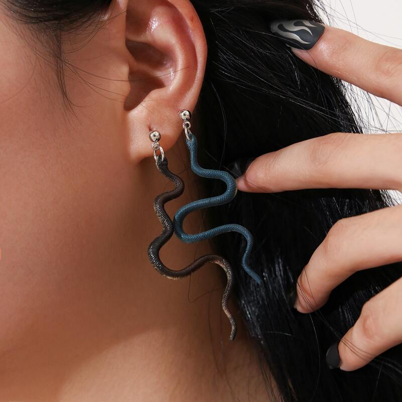 

2pairs Snake Drop Earrings, Multicolor