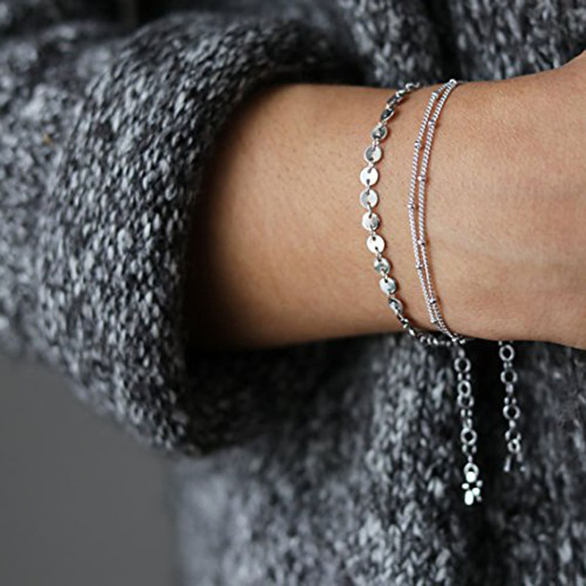 

2pcs Disc Chain Bracelet, Silver