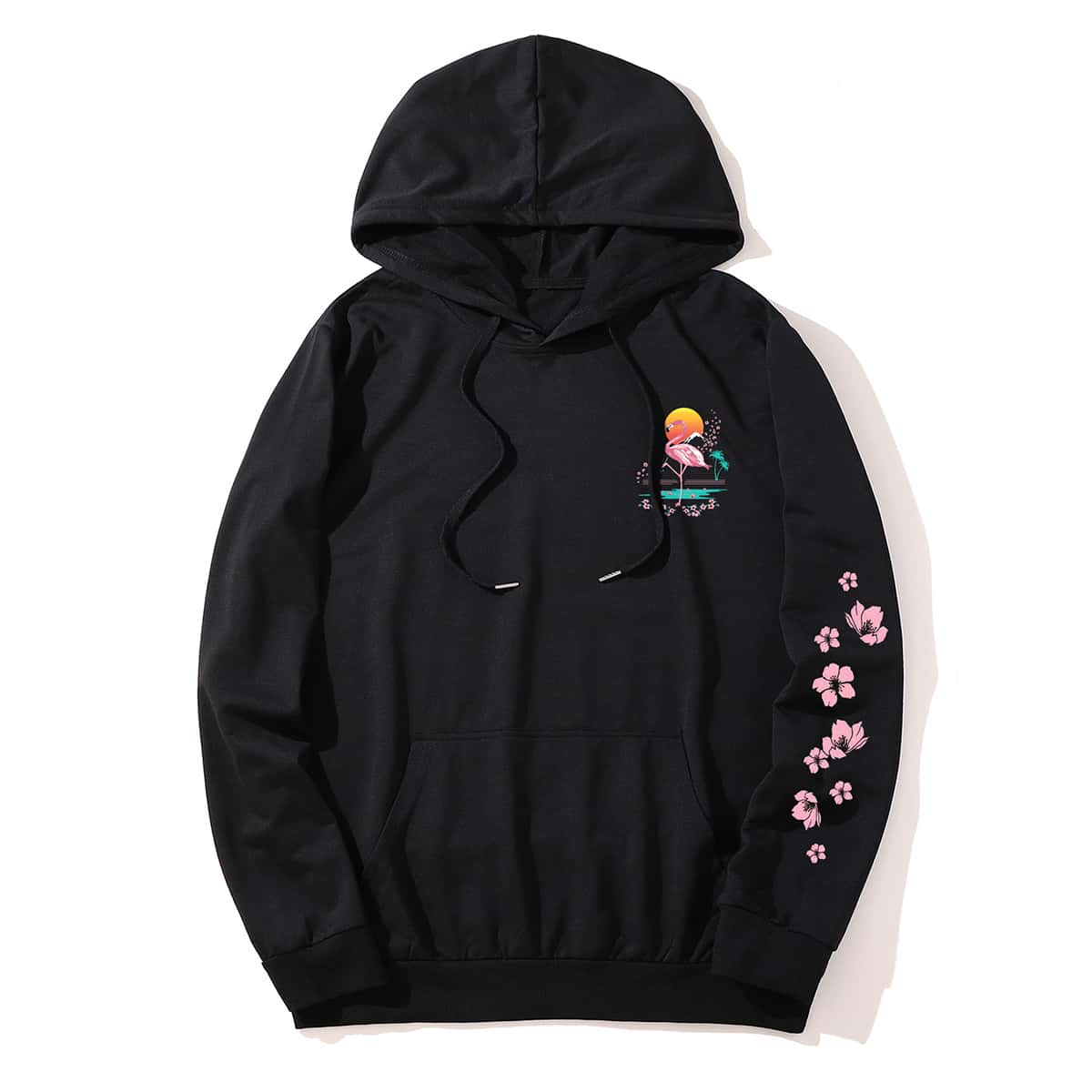 

Guys Flamingo & Sakura Graphic Hoodie, Black
