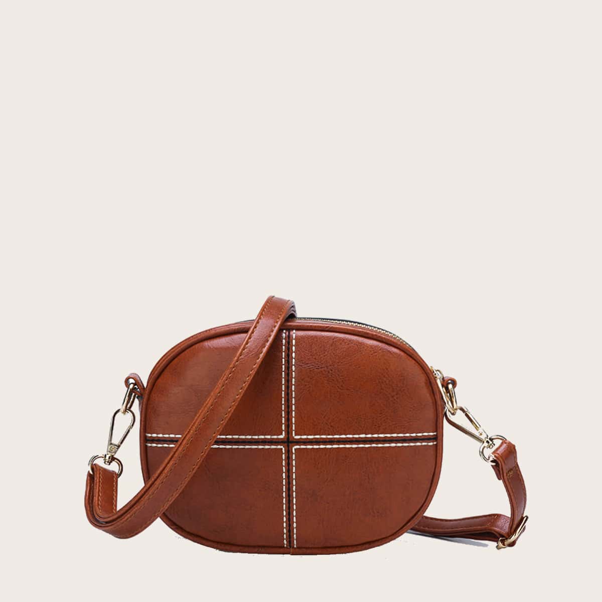 Stitch Detail Box Bag, Brown