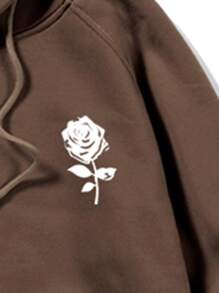 ROMWE MEN Prep Áo hoodie in hoa có túi Kangaroo cho nam - Cà phê nâu - Xem 4