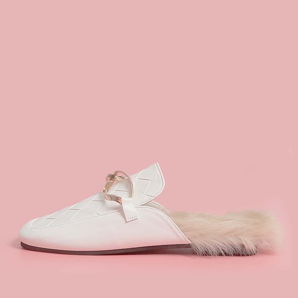 

Metal Decor Braided Flat Mules, Beige