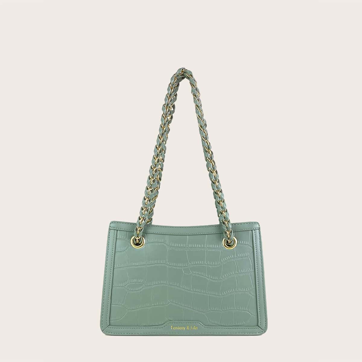 

Croc Embossed Shoulder Bag, Green