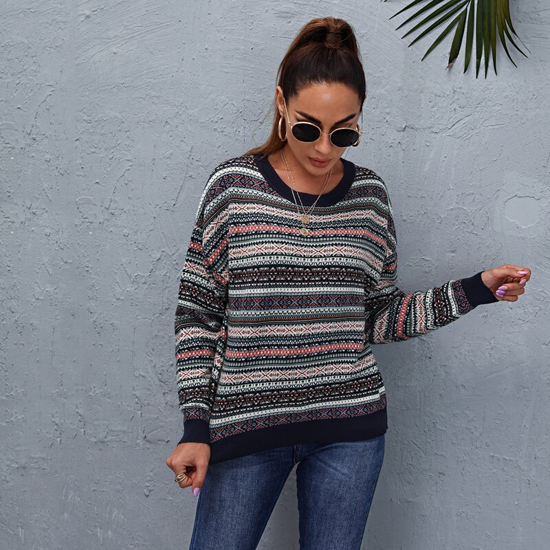 

Drop Shoulder Striped Sweater, Multicolor