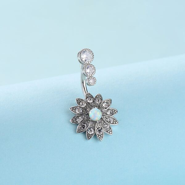 

Rhinestone Decor Navel Belly Ring, Silver