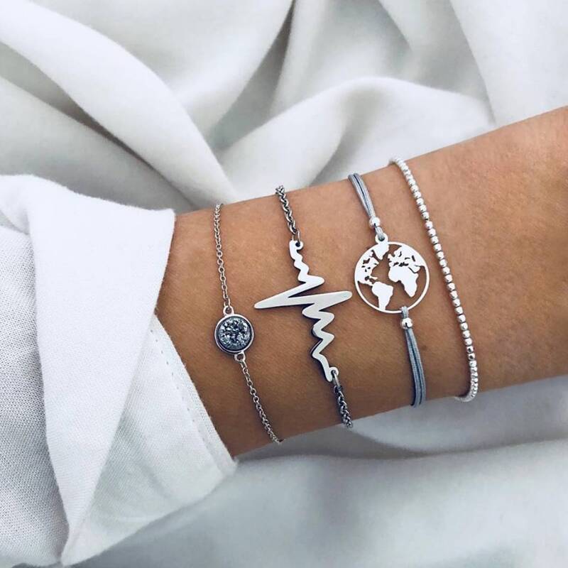 

4pcs Rhinestone Coin Bracelet, Silver