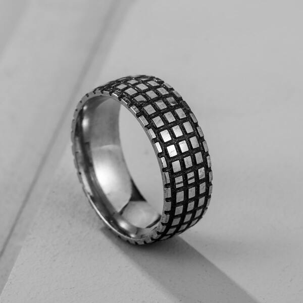 

Men Geometric Design Ring, Silver