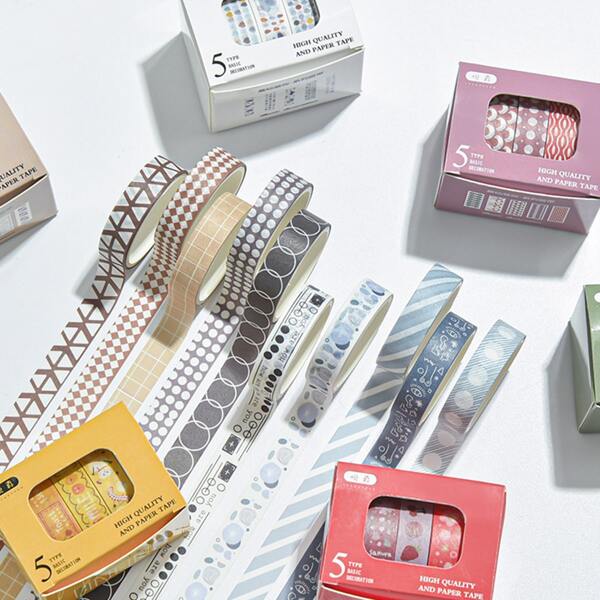 

5rolls Random Pattern DIY Tape, Multicolor