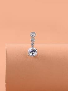 Anillo de ombligo con decoración de diamantes de imitación de cobre para mujeres y hombres, Piercing Punk, un regalo de joyería corporal de moda para cualquier ocasión - Plateado - Ver 1