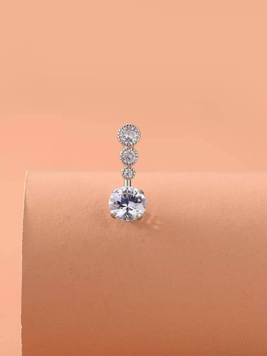 Anillo de ombligo con decoración de diamantes de imitación de cobre para mujeres y hombres, Piercing Punk, un regalo de joyería corporal de moda para cualquier ocasión - Plateado - Ver 1