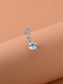 Anillo de ombligo con decoración de diamantes de imitación de cobre para mujeres y hombres, Piercing Punk, un regalo de joyería corporal de moda para cualquier ocasión - Plateado - Ver 2