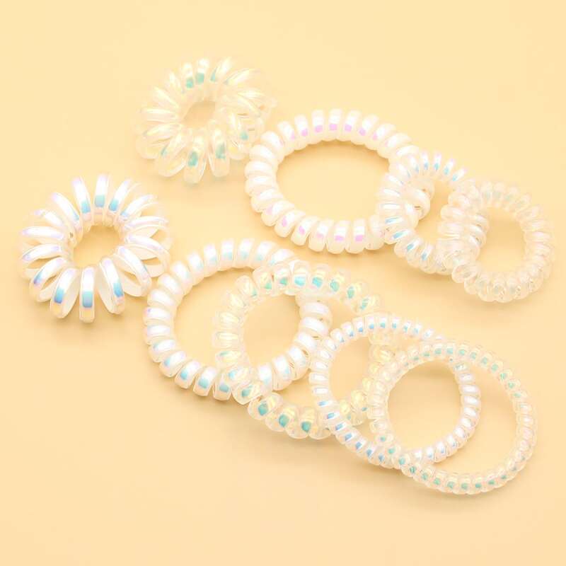 

9pcs Glitter Coil Hair Tie, White