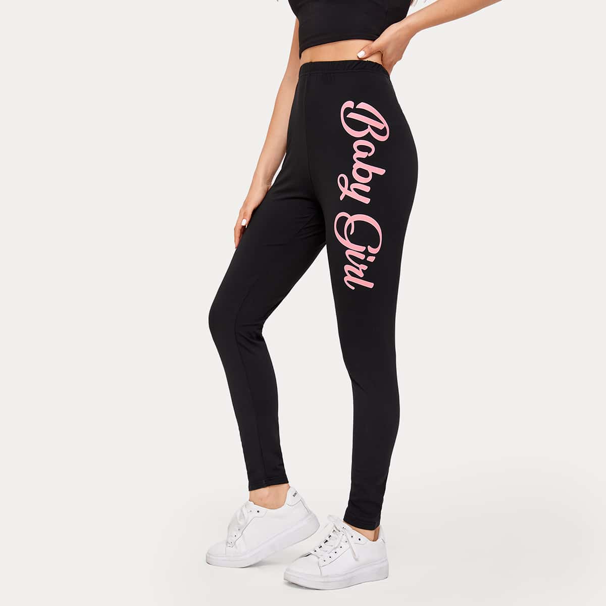 

Letter Graphic Leggings, Black
