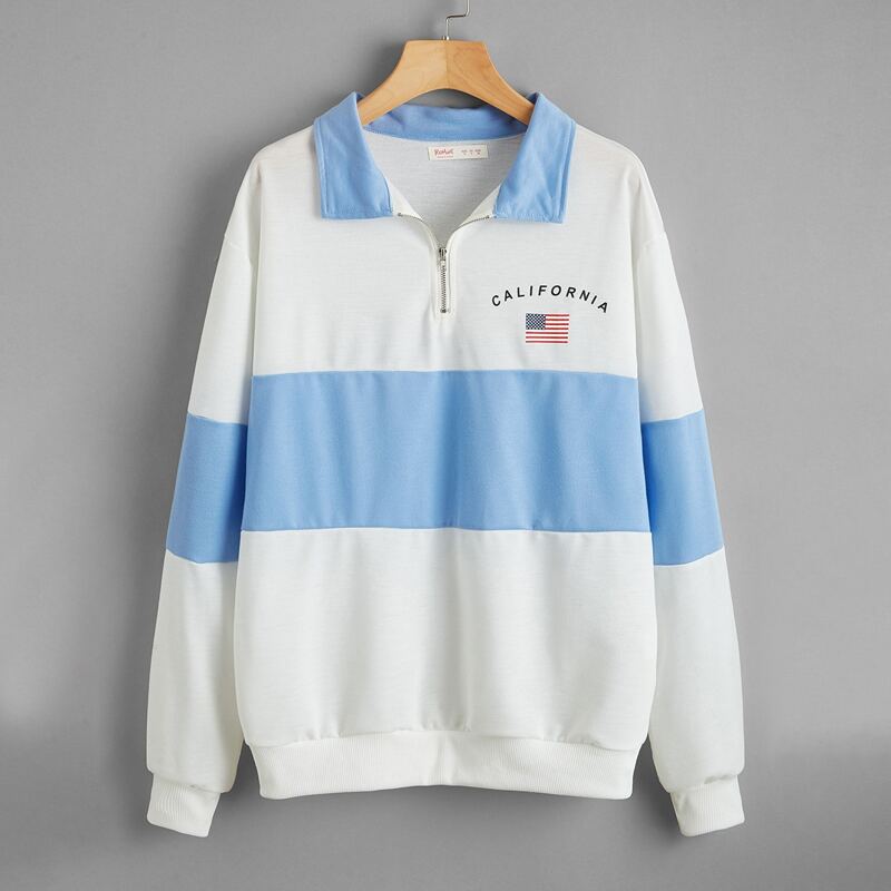 

Letter Flag Graphic Colorblock Sweatshirt, Blue and white