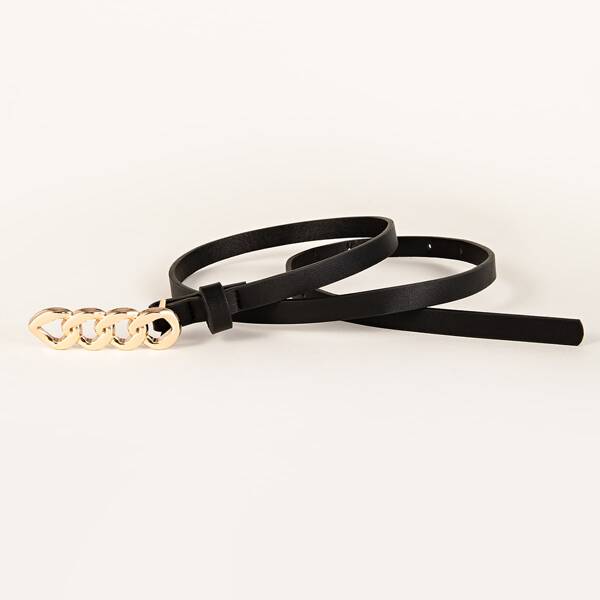

Chain Buckle Skinny Belt, Black