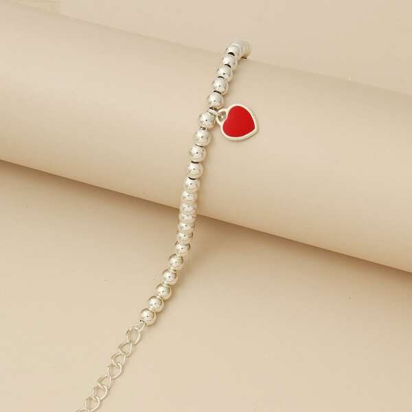 

Heart Charm Beaded Bracelet, Red