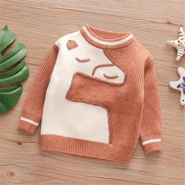 

Toddler Girls Cartoon Pattern Two Tone Sweater, Multicolor