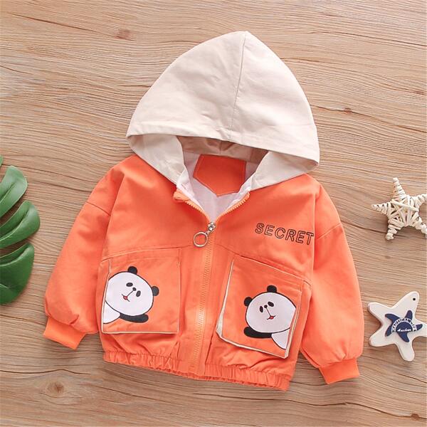 

Toddler Girls Letter And Cartoon Print Jacket, Orange
