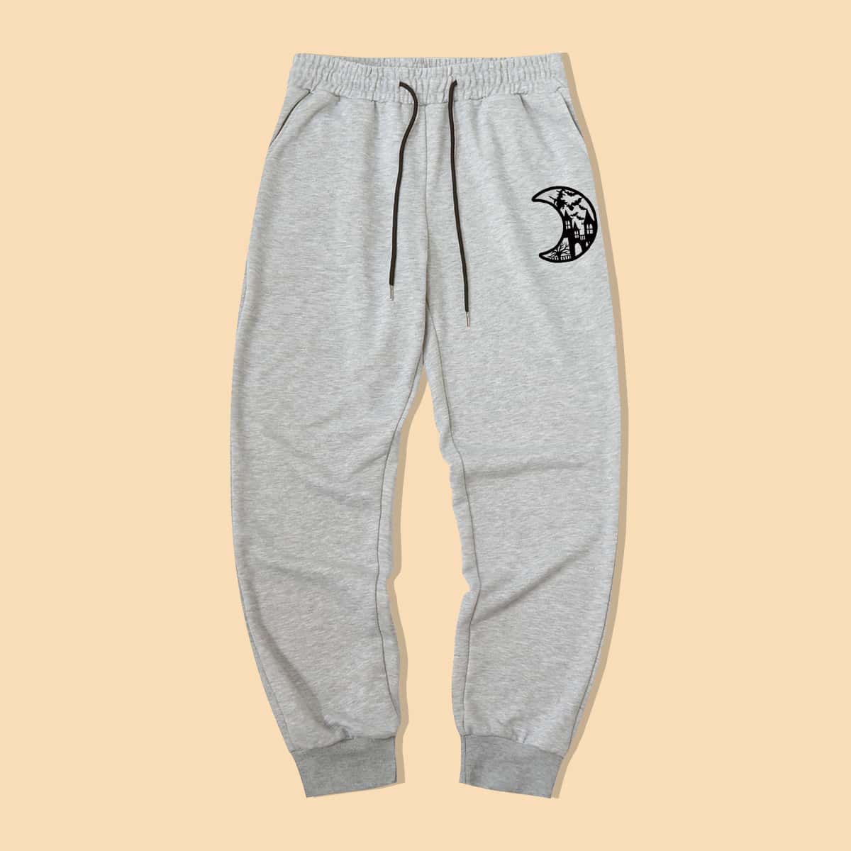 

Guys Halloween Moon Graphic Sweatpants, Light grey