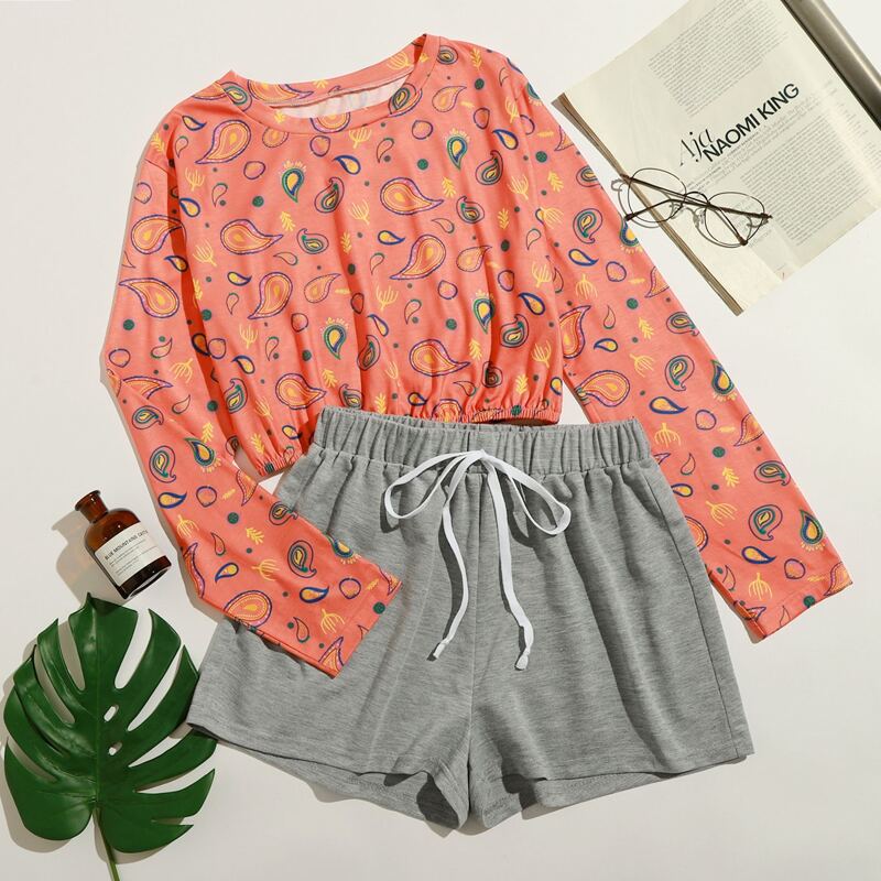 

Paisley Tee & Drawstring Shorts PJ Set, Multicolor
