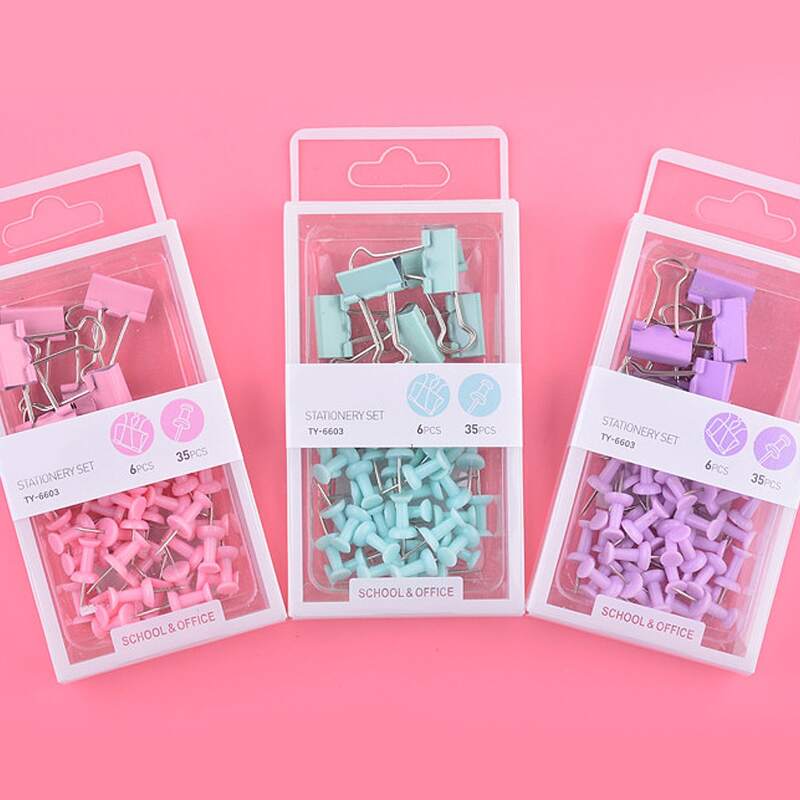 

1set Random Binder Clip & Pushpin, Multicolor