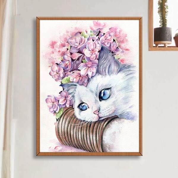 

Cat Print DIY Diamond Drawing Without Frame, Multicolor