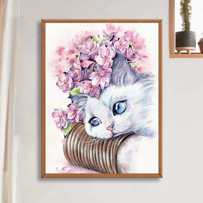 

Cat Print DIY Diamond Drawing Without Frame, Multicolor
