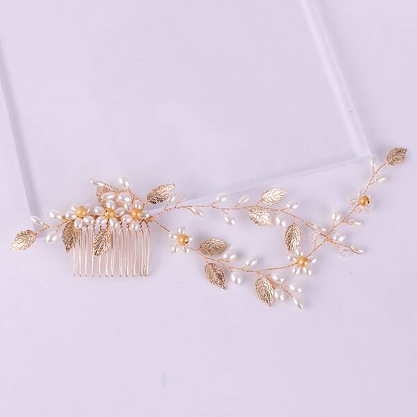 

Faux Pearl Flower Decor Hair Pin, Gold