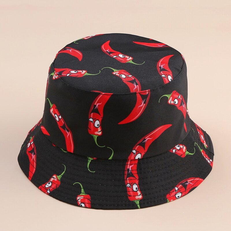 

Cartoon Chili Bucket Hat, Black