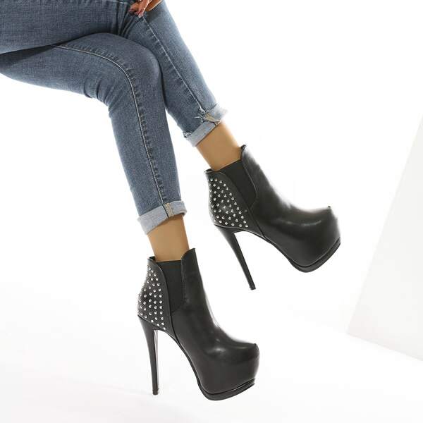 

Studded Decor Ankle Boots, Black