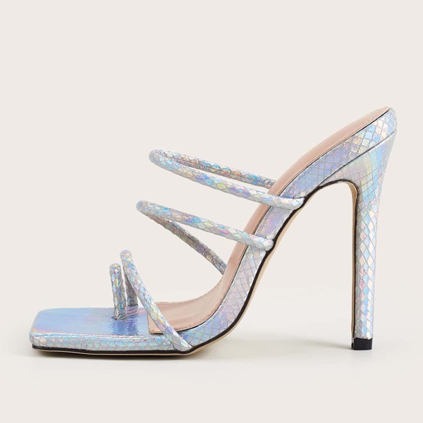 

Toe Ring Thin Strap Mules, Silver