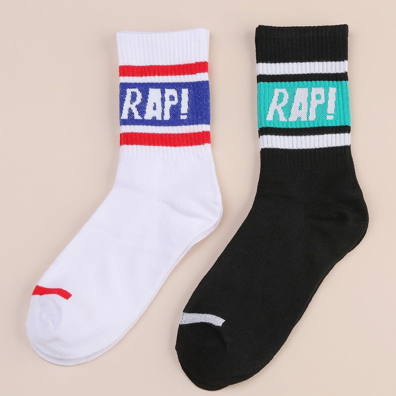 

2pairs Letter Graphic Socks, Black and white