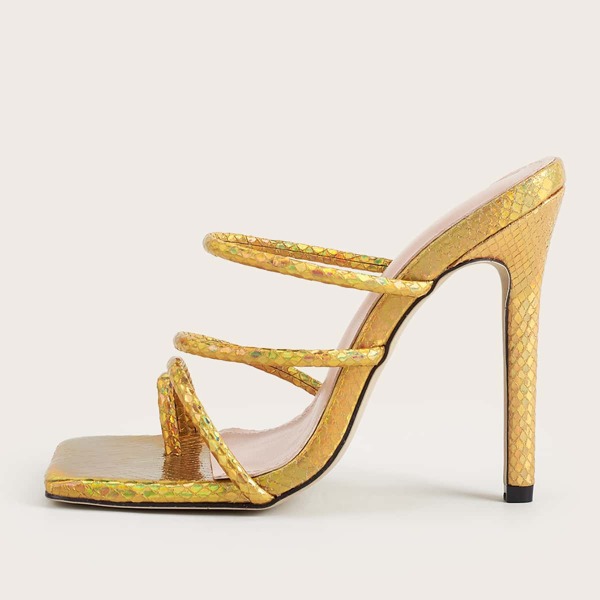 

Toe Ring Thin Strap Mules, Gold