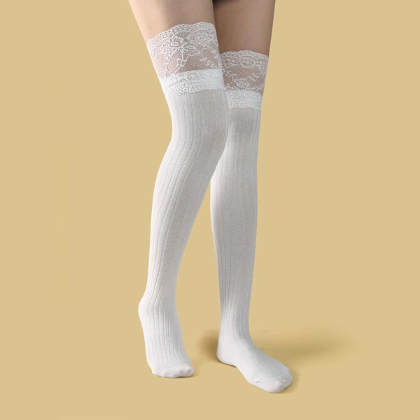 

Lace Trim Over-the-Knee Socks, White