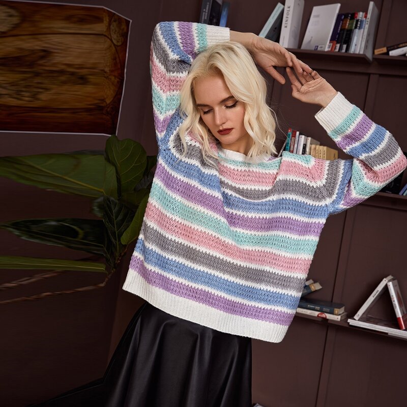 

Drop Shoulder Striped Oversized Sweater, Multicolor