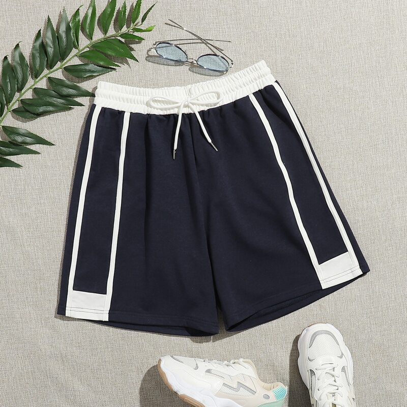 

Drawstring Waist Striped Side Track Shorts, Navy blue