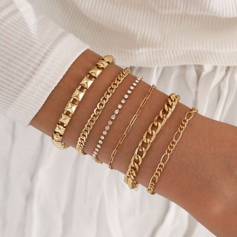 

6pcs Rhinestone Decor Bracelet, Gold