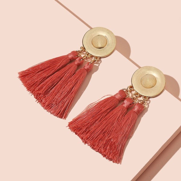 

Tassel Charm Drop Earrings, Pink